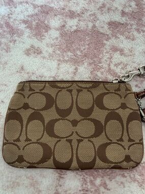 Coach Brown Signature Canvas Wristlet Pouch